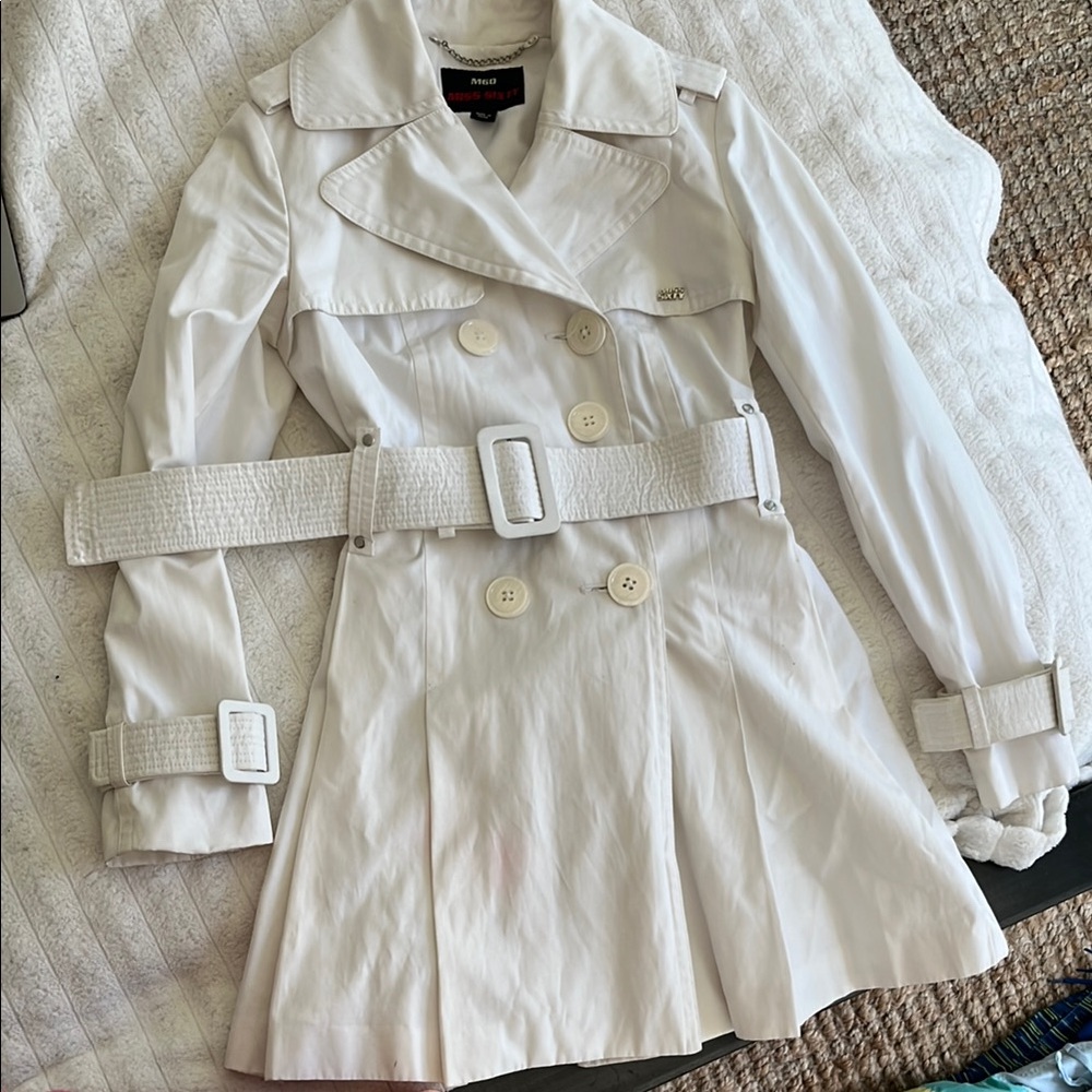 Miss Sixty White Trench Coat with Belted Waist and A-line Silhouette